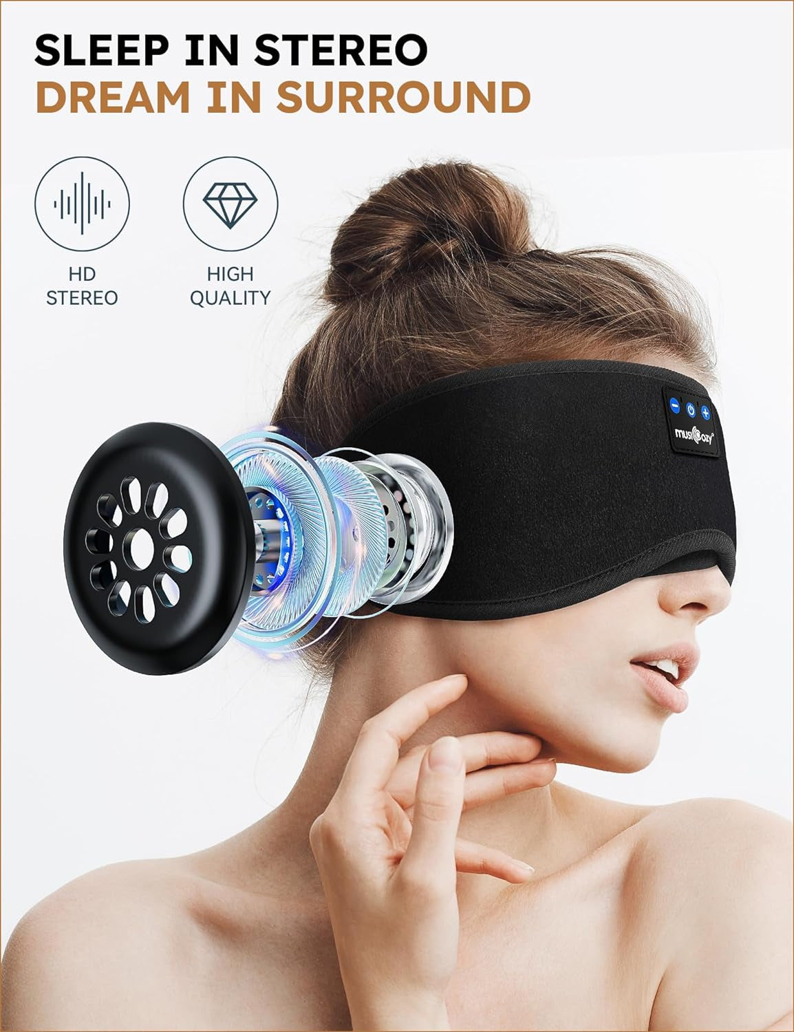 Sleep Headphones Bluetooth Headband Sleeping Headphones Eye Mask for Women Men Unisex, Wireless Music Mask Built-In Speakers Microphone Adjustable Strap for Side Sleepers Travel Office