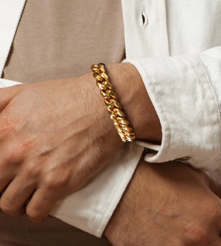 Gold Plated Bracelet for Men Chunky Cuban Bracelet 10MM 7.5 Inch Chain Bracelet Stainless Steel Gift for Him