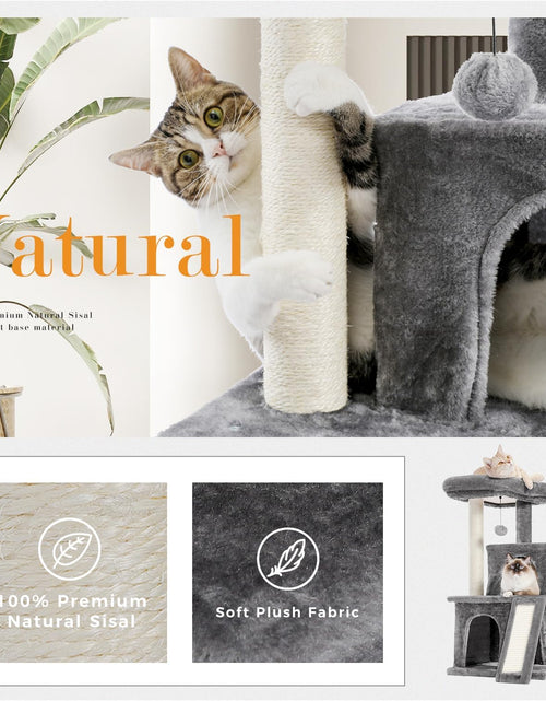 Load image into Gallery viewer, 34 Inches Cat Tree Multilevel Cat Tower with Double Condos, Spacious Perch, Fully Wrapped Scratching Sisal Post and Replaceable Dangling Balls Gray
