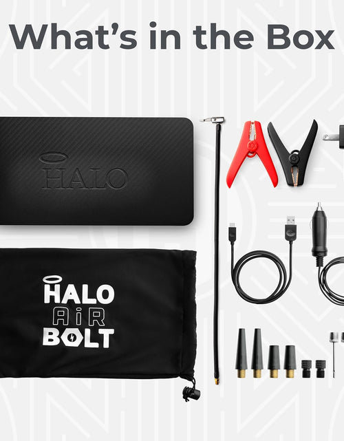 Load image into Gallery viewer, Bolt Air 58830 Mwh Portable Emergency Power Kit with Tire Pump, 4 Interchangeable Air Nozzles, Extra Accessory Kit, Car Jump Starter, and Car Charger - Black Graphite
