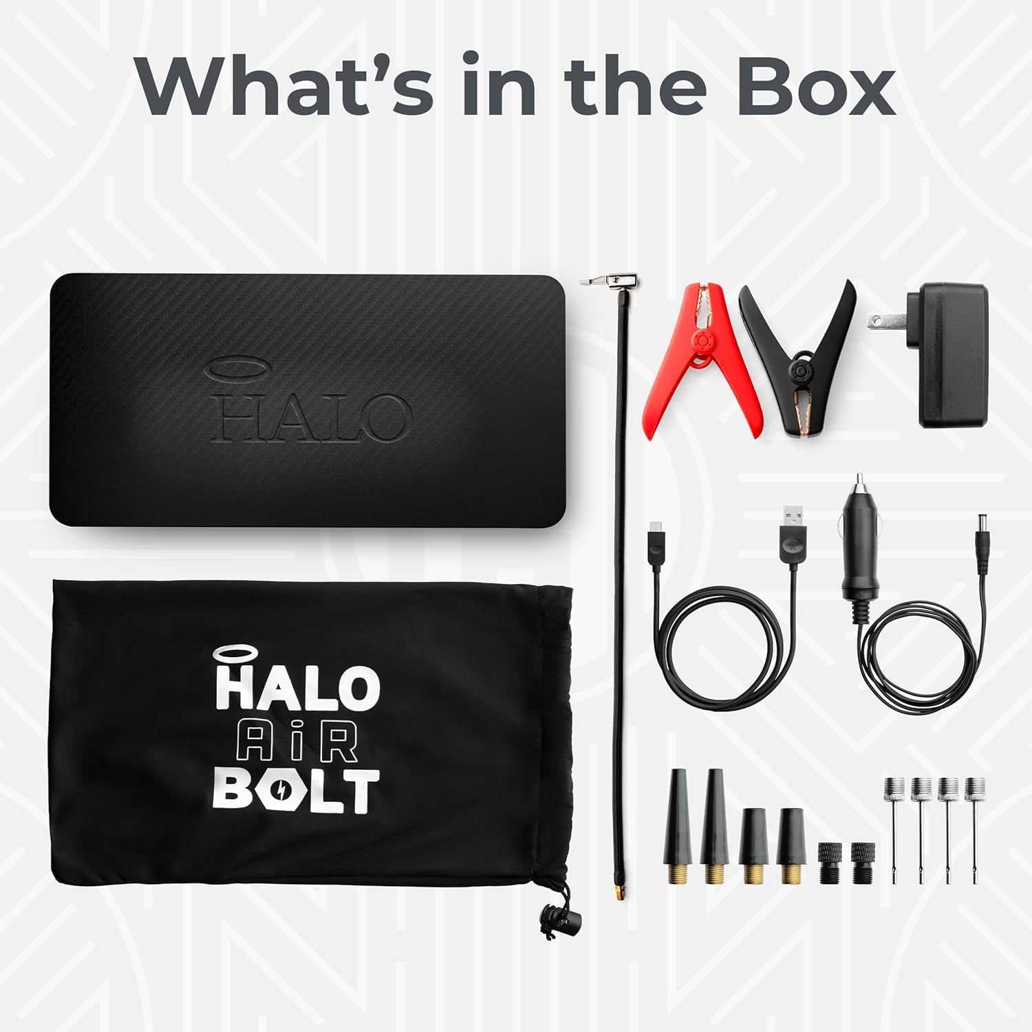 Bolt Air 58830 Mwh Portable Emergency Power Kit with Tire Pump, 4 Interchangeable Air Nozzles, Extra Accessory Kit, Car Jump Starter, and Car Charger - Black Graphite