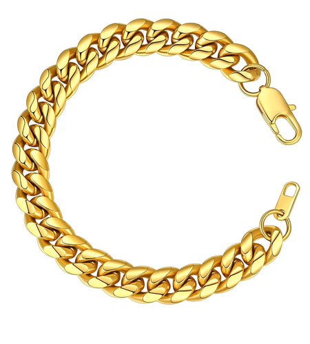 Gold Plated Bracelet for Men Chunky Cuban Bracelet 10MM 7.5 Inch Chain Bracelet Stainless Steel Gift for Him