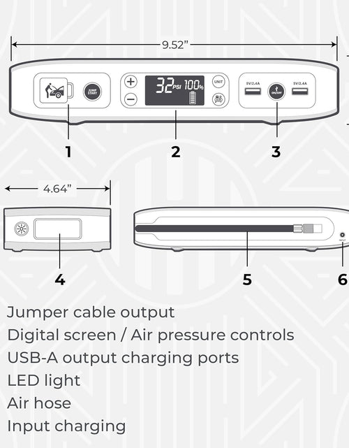 Load image into Gallery viewer, Bolt Air 58830 Mwh Portable Emergency Power Kit with Tire Pump, 4 Interchangeable Air Nozzles, Extra Accessory Kit, Car Jump Starter, and Car Charger - Black Graphite
