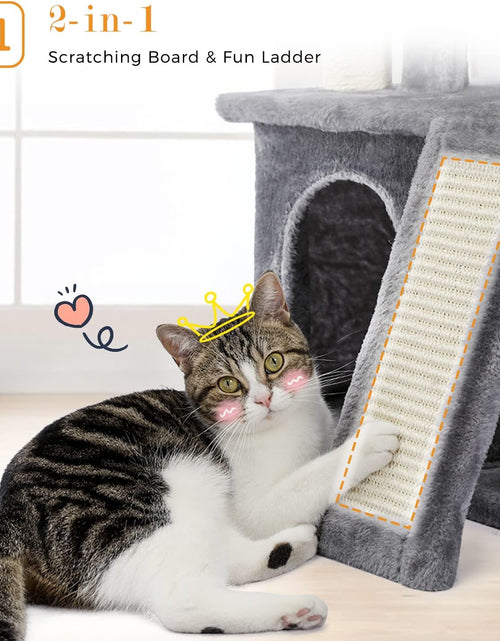 Load image into Gallery viewer, 34 Inches Cat Tree Multilevel Cat Tower with Double Condos, Spacious Perch, Fully Wrapped Scratching Sisal Post and Replaceable Dangling Balls Gray
