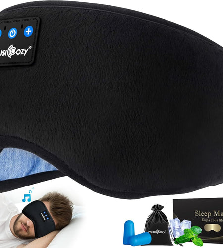 Sleep Headphones Bluetooth Headband Sleeping Headphones Eye Mask for Women Men Unisex, Wireless Music Mask Built-In Speakers Microphone Adjustable Strap for Side Sleepers Travel Office
