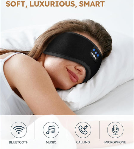 Sleep Headphones Bluetooth Headband Sleeping Headphones Eye Mask for Women Men Unisex, Wireless Music Mask Built-In Speakers Microphone Adjustable Strap for Side Sleepers Travel Office