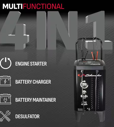Automotive 12 Volt 150 Amp Fully Automatic Wheeled Battery Charger and Engine Starter with 20 Amp Boost